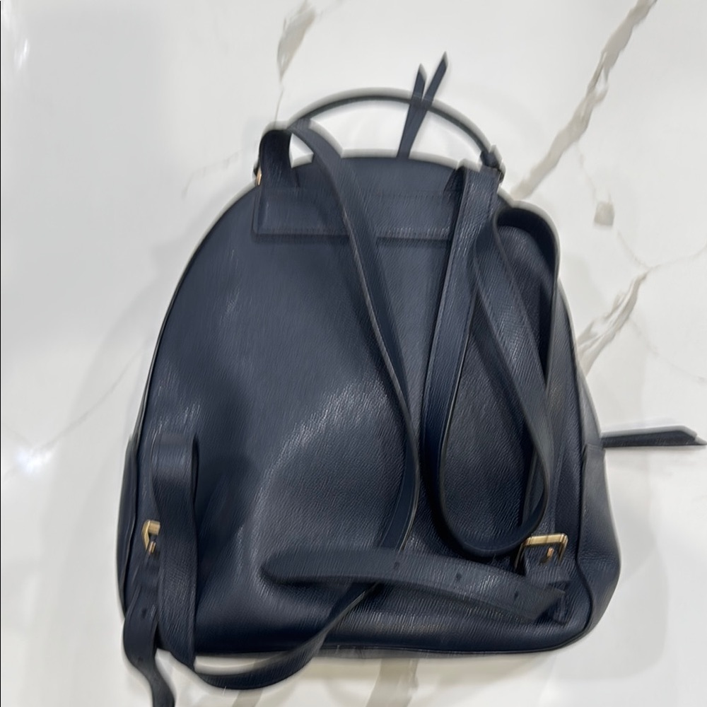 Coach Navy Leather Backpack with Gold Accents - Picture 3 of 4